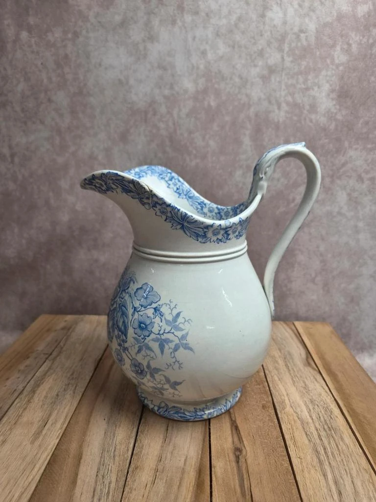 Broc antiguo Jules Vieillard Burdeos azul y blanco – Tierra de hierro, decoración floral – Siglo XIX – photo 3